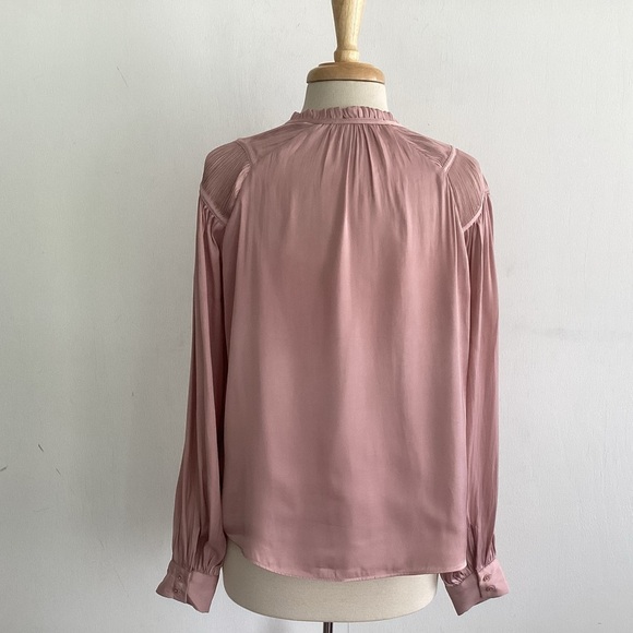 Rachel Zoe Pink Long Sleeve Pleated Shoulders Poet Sleeves Ruffled Neck Blouse S - Picture 4 of 8